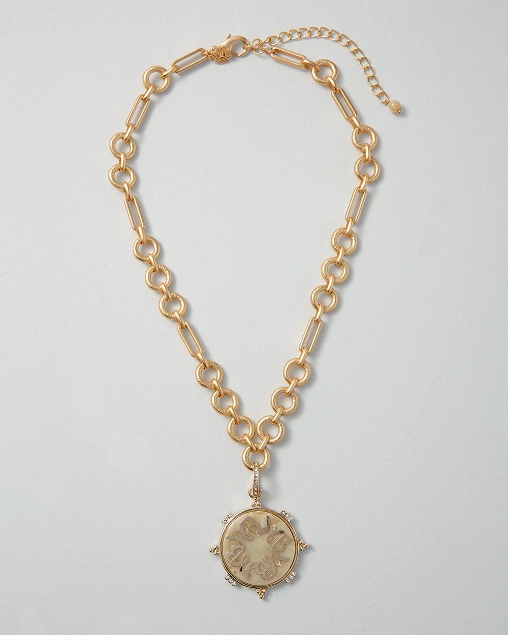 Goldtone Compass & Logo Necklace