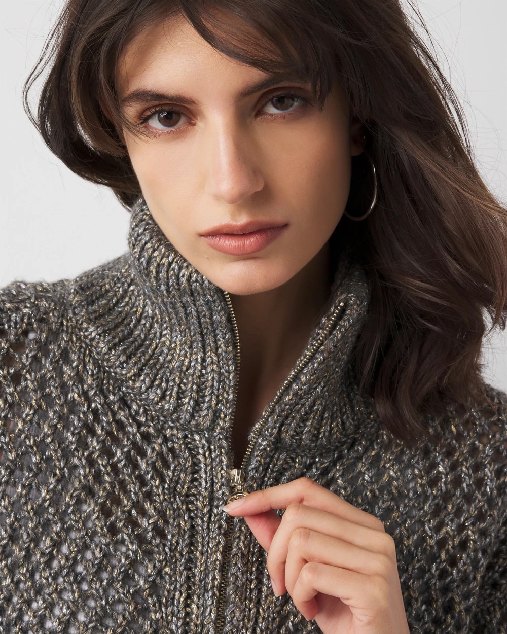 Open Stitch Zip-Up Cardigan