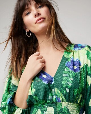 Smocked Waist Kimono Sleeve Blouse