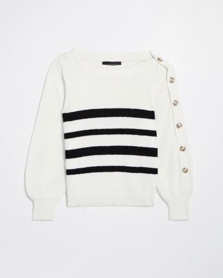 Stripe Asymmetrical Button Pullover Sweater