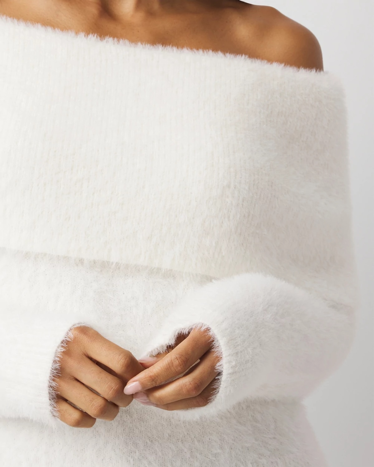 White House Black Market Petite Off-the-shoulder Brushed Pullover Sweater In White