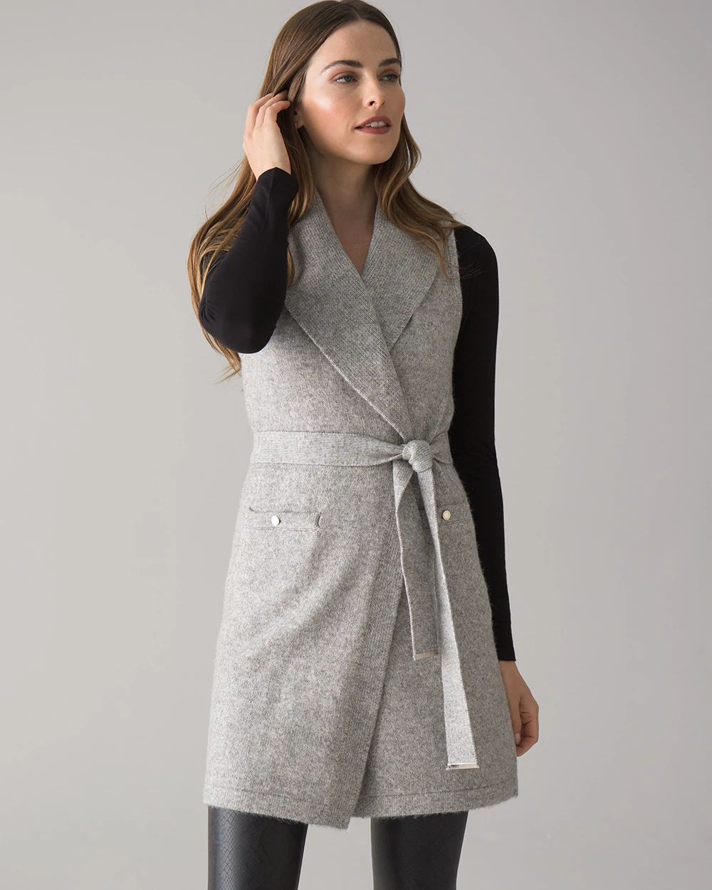 Sleeveless belted cardigan hot sale