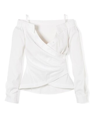 Off-the-Shoulder Poplin Surplice Top