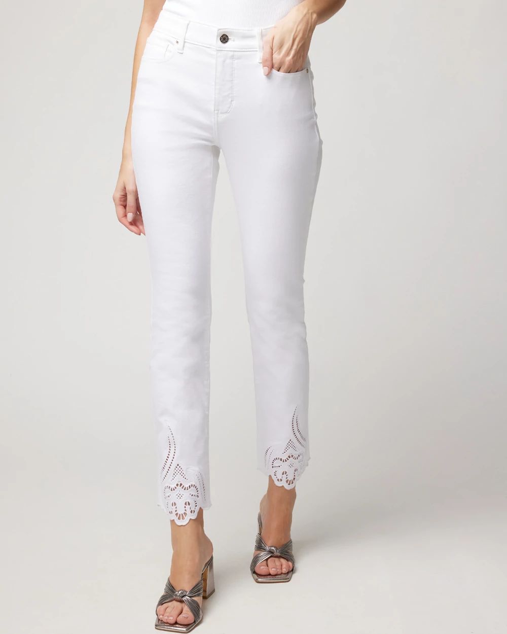 High-Rise Cutout Hem Bootcut Crop Jeans
