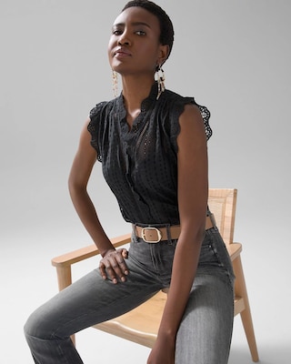 Embroidered Voile Sleeveless Blouse