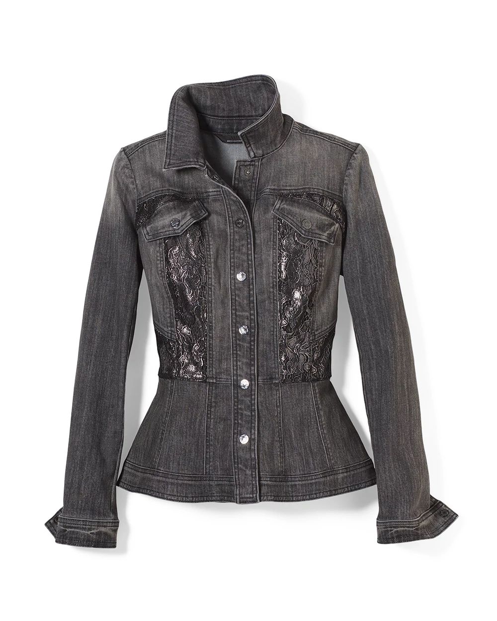 Lace Inset Denim Trucker Jacket click to view larger image.