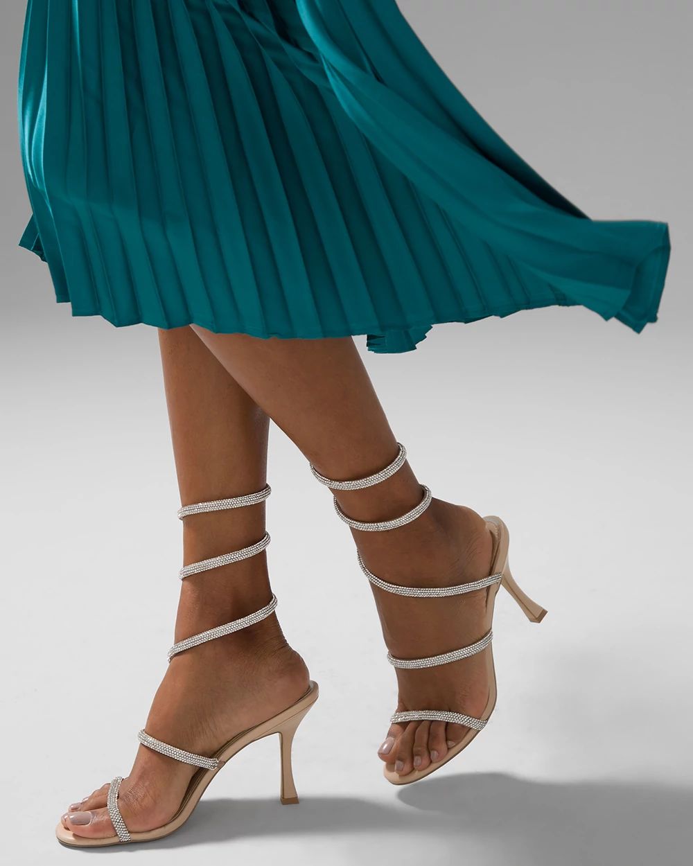 Neutral Embellished Wrap High Heel Sandals
