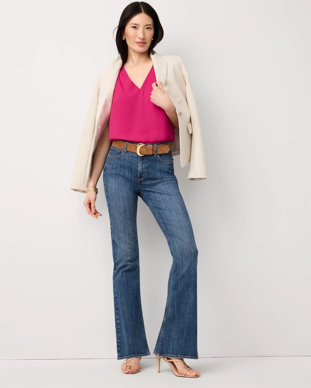 Petite Ruched Shoulder Crepe Shell