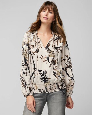 Long Sleeve Satin Pleated Blouse