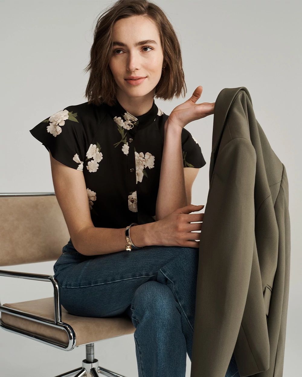 Flutter-Sleeve Satin Shirt