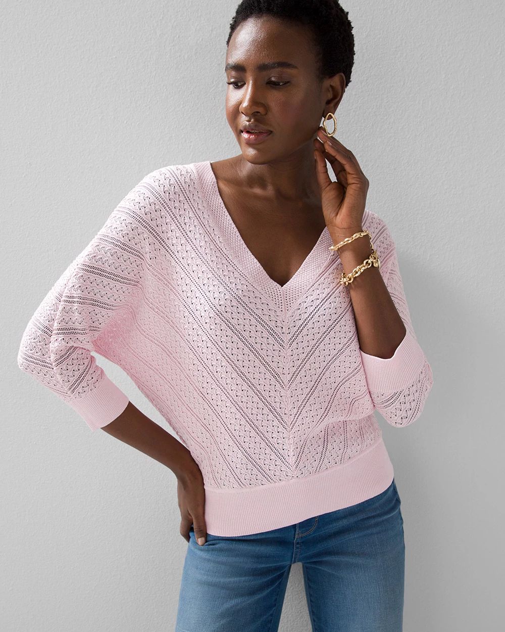 Cable Knit VNeck Sweater White House Black Market