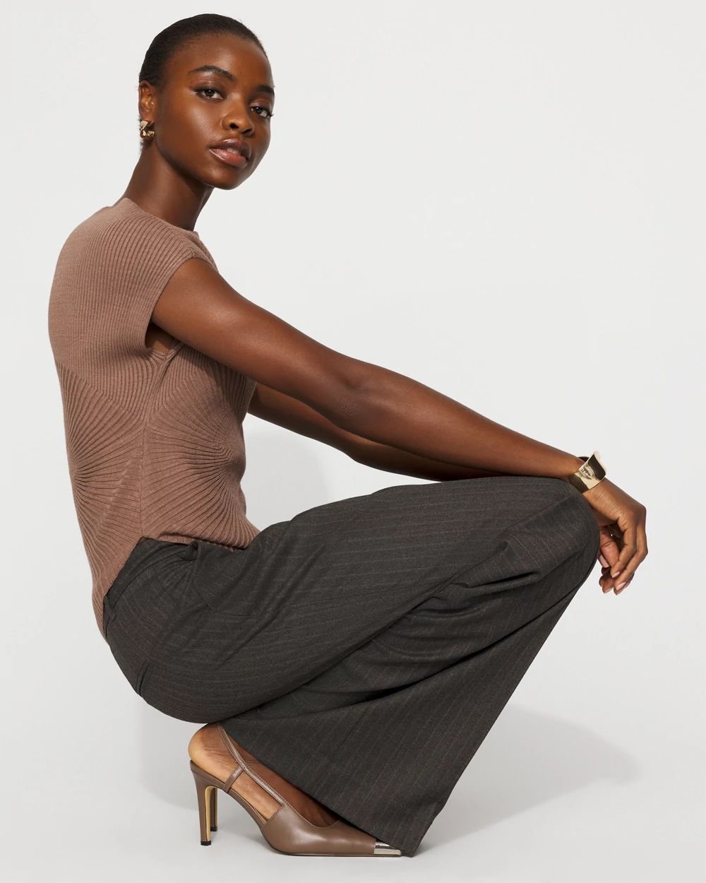 Asymmetric Rib Mock Neck Sweater