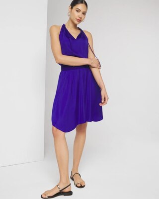 Sleeveless V-Neck Halter Blouson Dress