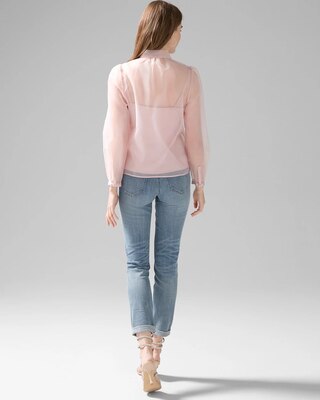 Jewel Button Tie-Neck Blouse