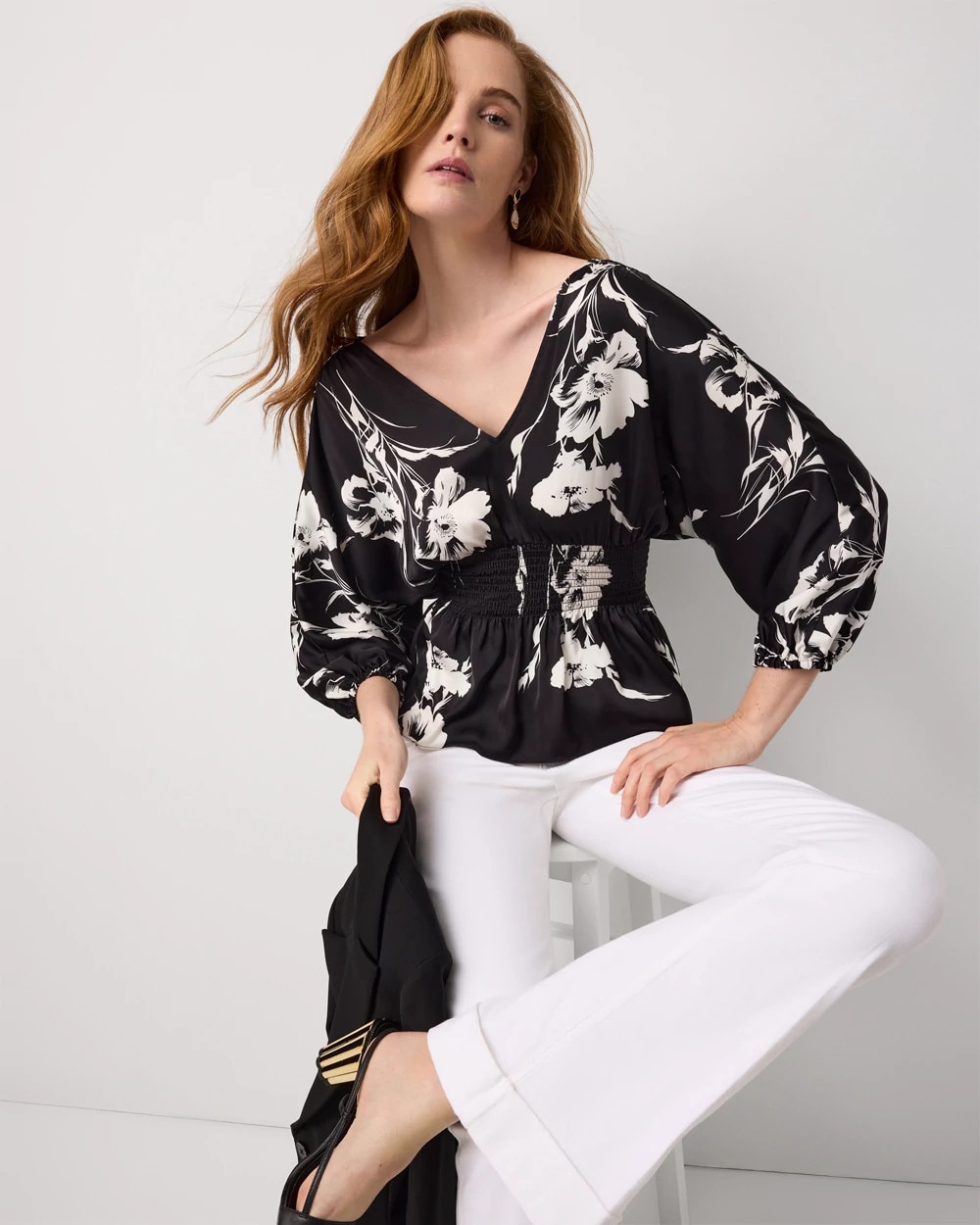 3/4 Sleeve Smocked Waist Kimono