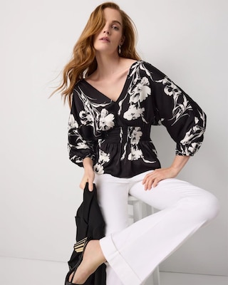 3/4 Sleeve Smocked Waist Kimono click to view larger image.