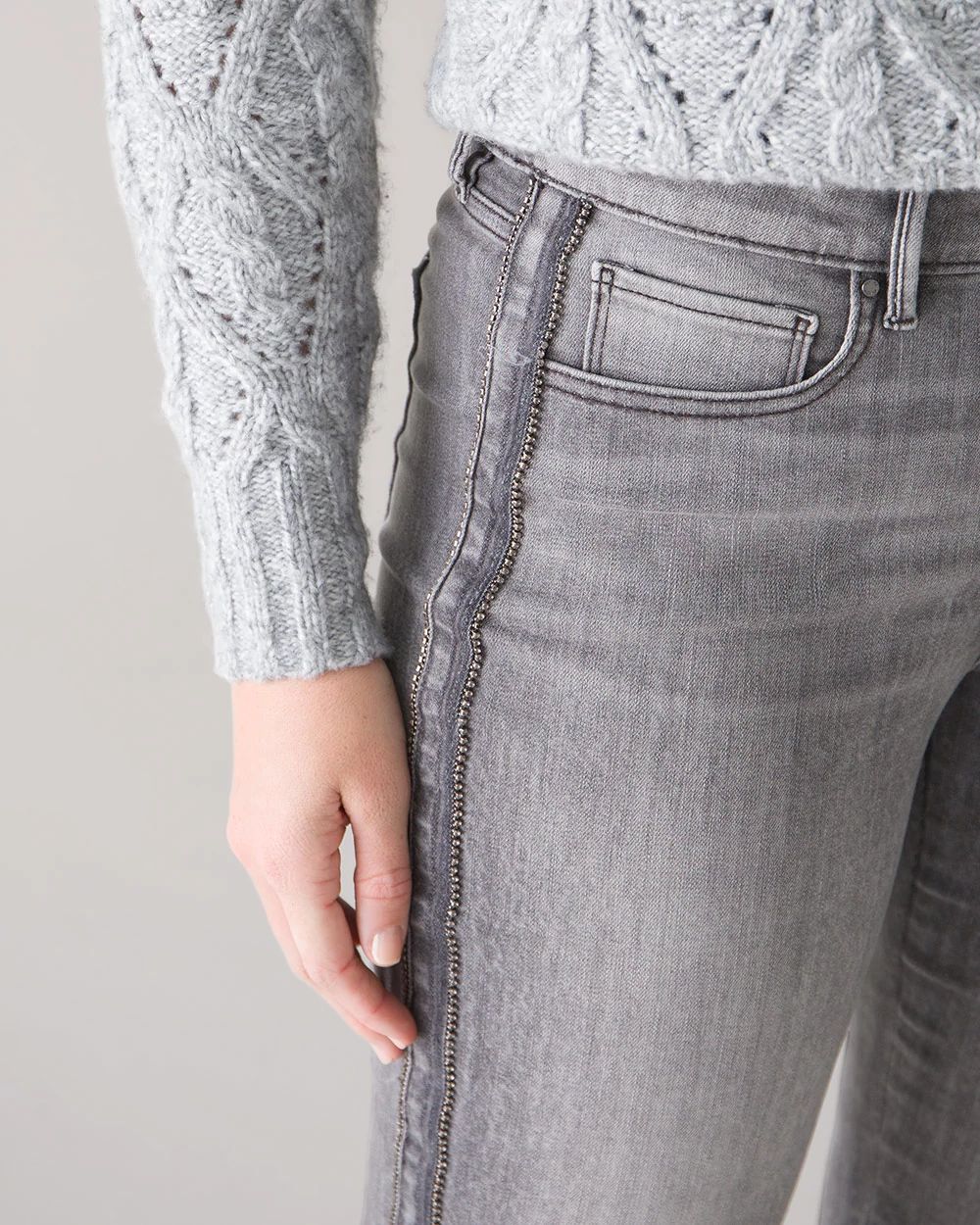 High-Rise Rhinestone Stripe Straight Jeans