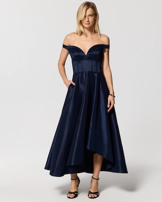 Off-The-Shoulder Taffeta Midi Dress