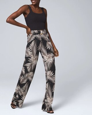 PALM-PRINT JERSEY KNIT WIDE-LEG PANTS