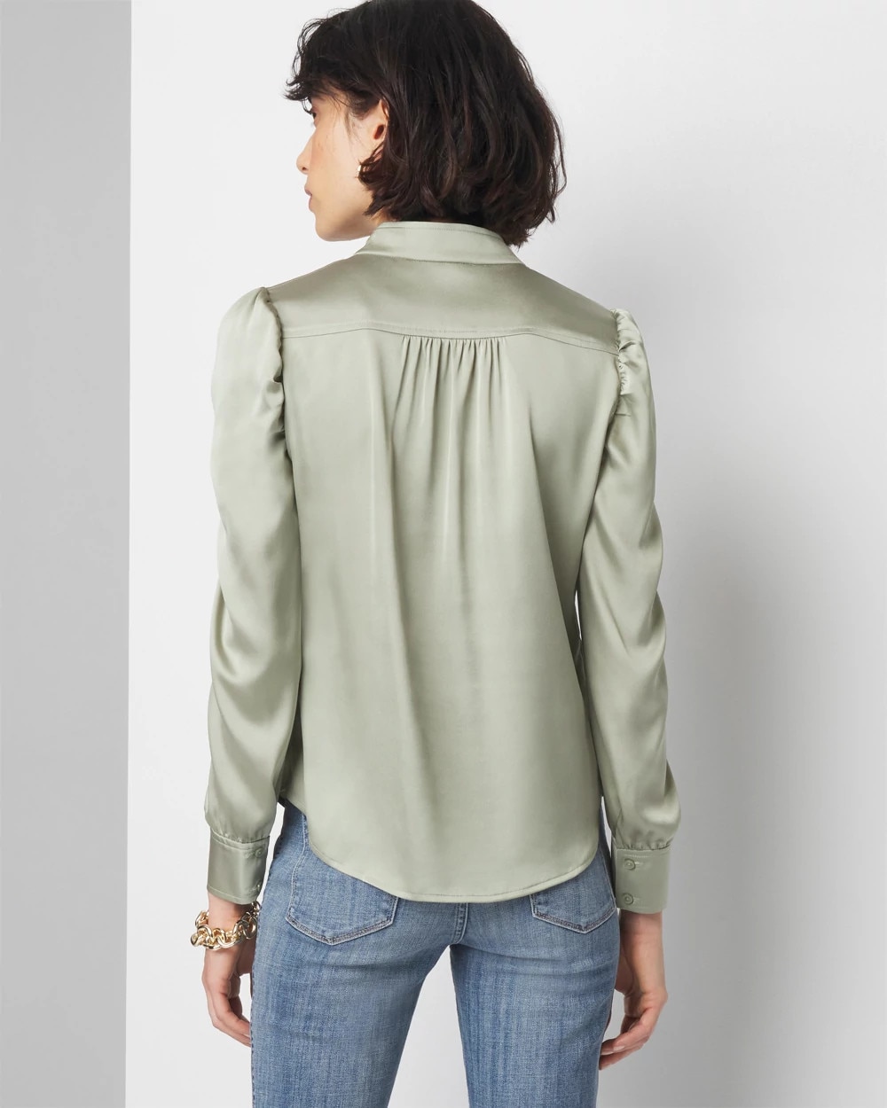 Y-Neck Ruched Shoulder Shirt