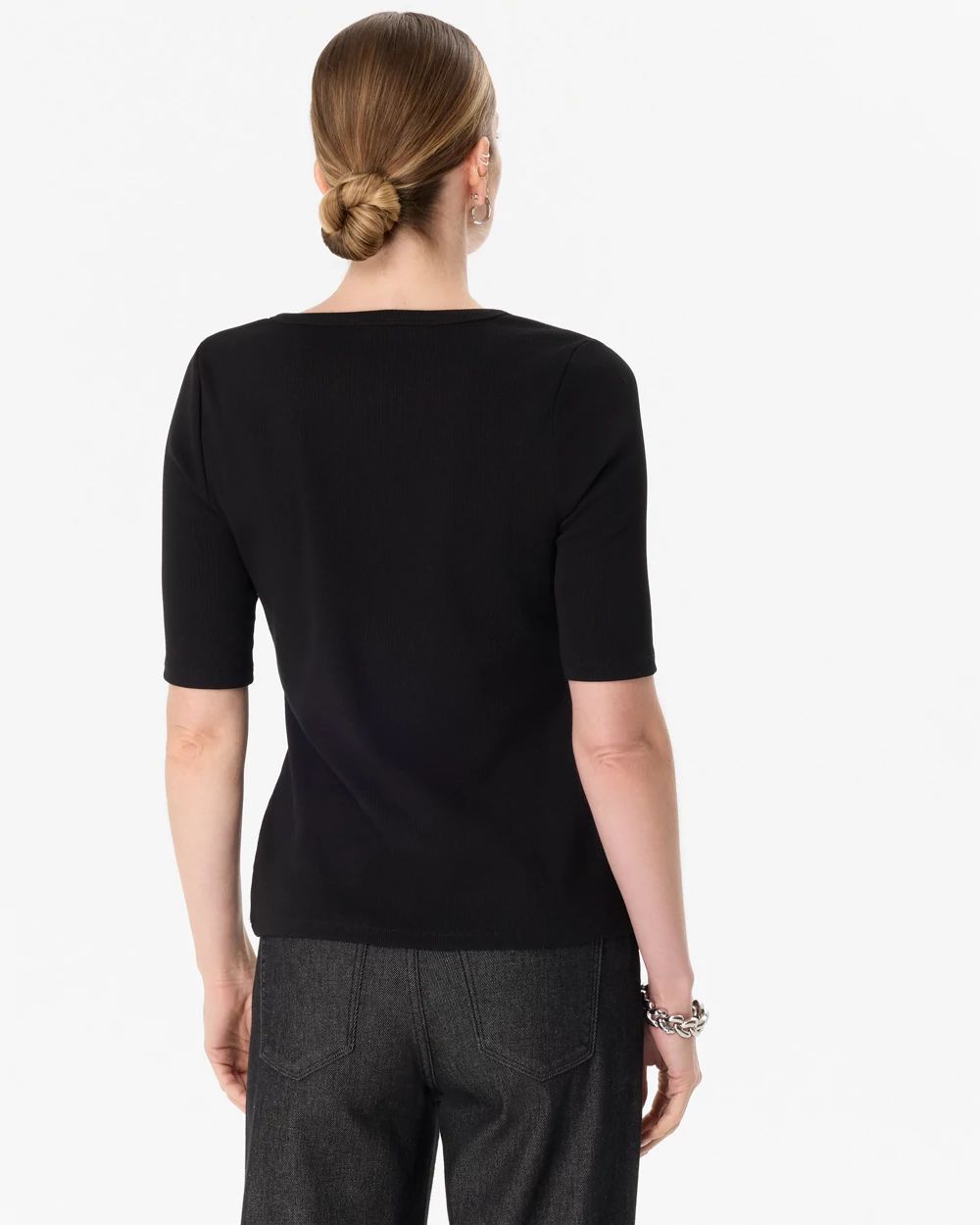 Elbow Sleeve Henley Top click to view larger image.