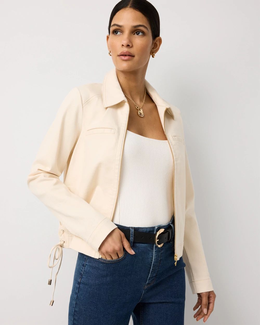 Petite Tie Detail Denim Jacket