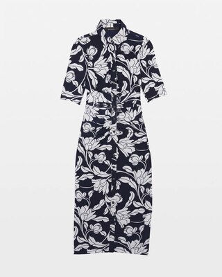 Short Sleeve Matte Jersey Ruched Tie-Front Midi Dress