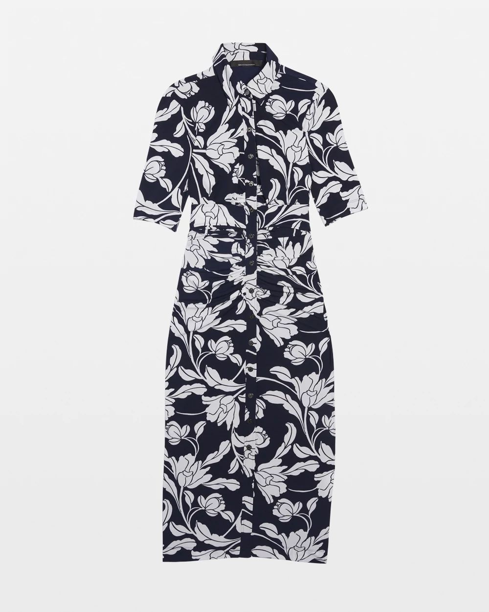 Short Sleeve Matte Jersey Ruched Tie-Front Midi Dress
