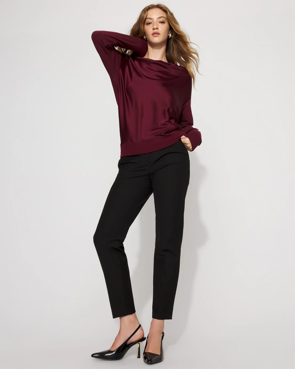 Petite Satin Mix Snit Top