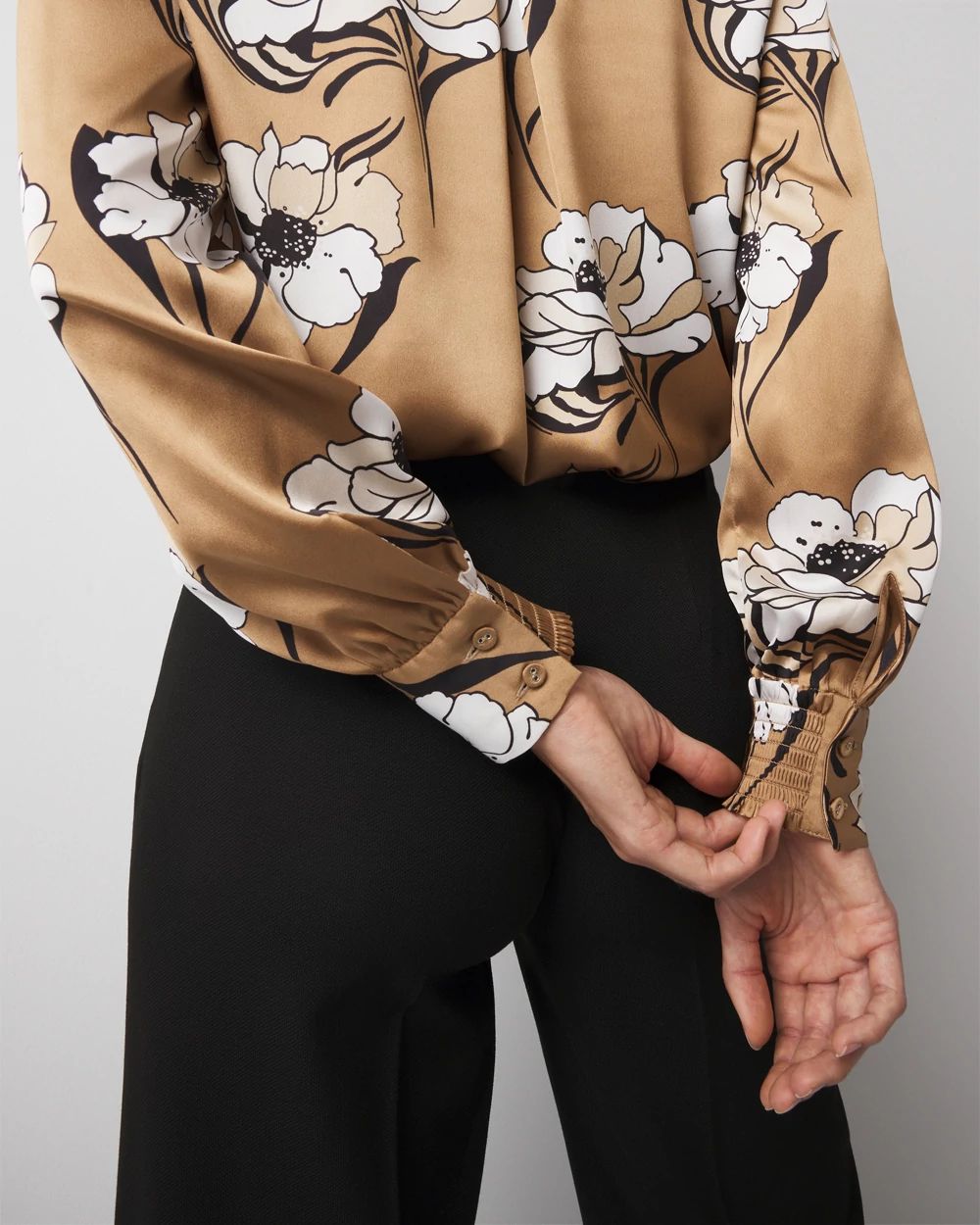 Long Sleeve Cuff Satin Shirt