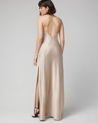 Petite V-Neck Low Back Satin Gown