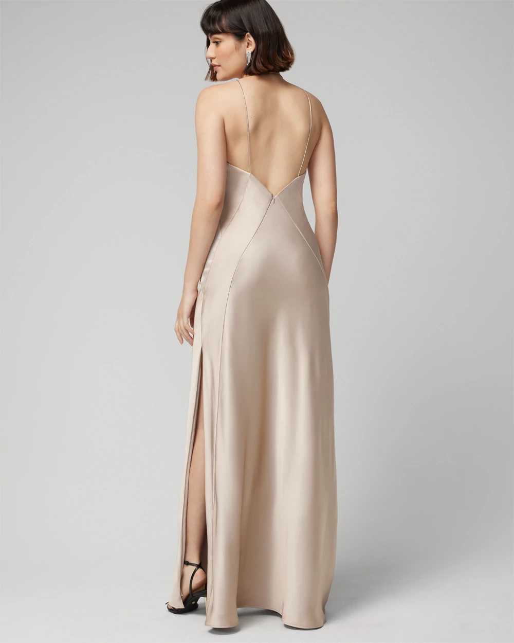 V-Neck Low Back Satin Gown click to view larger image.