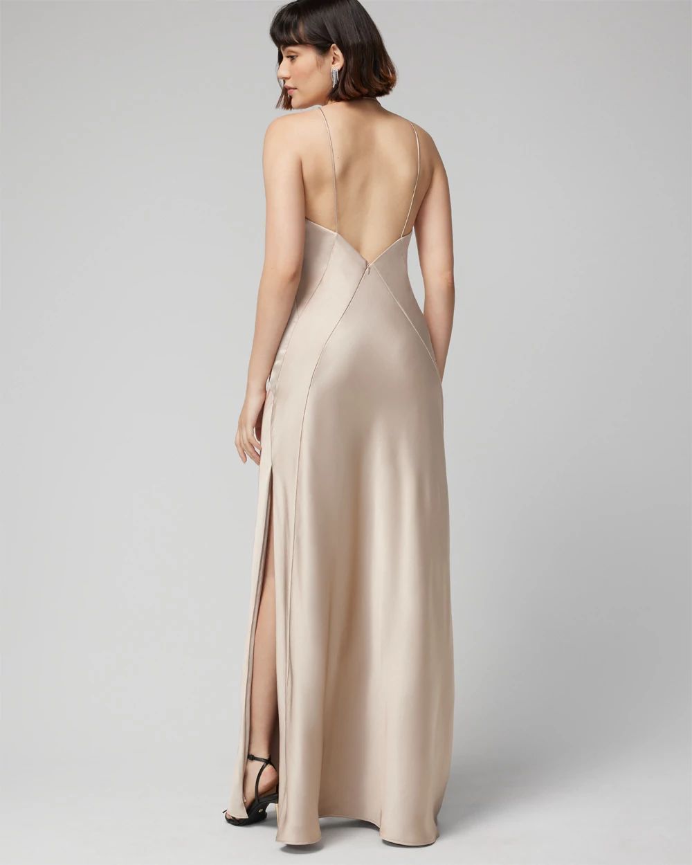 Petite V-Neck Low Back Satin Gown
