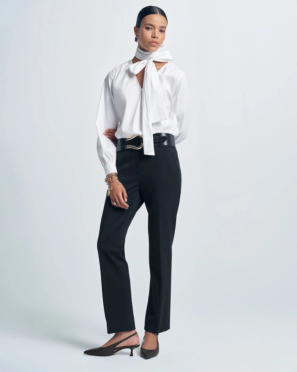 Removable Bow Poplin Blouse click to view larger image.