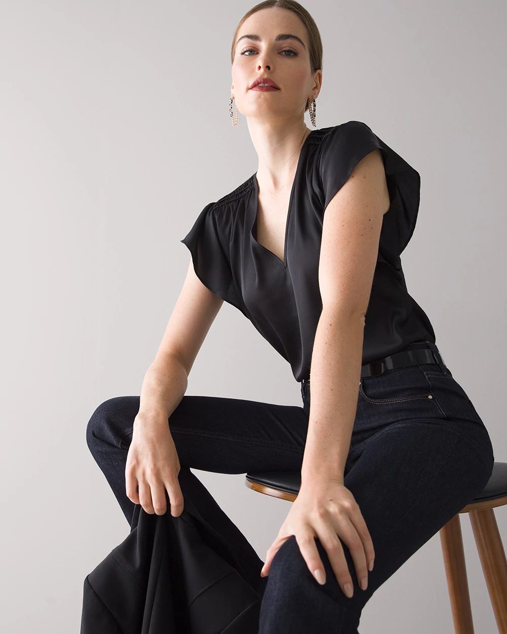 Flutter-Sleeve V-Neck Top