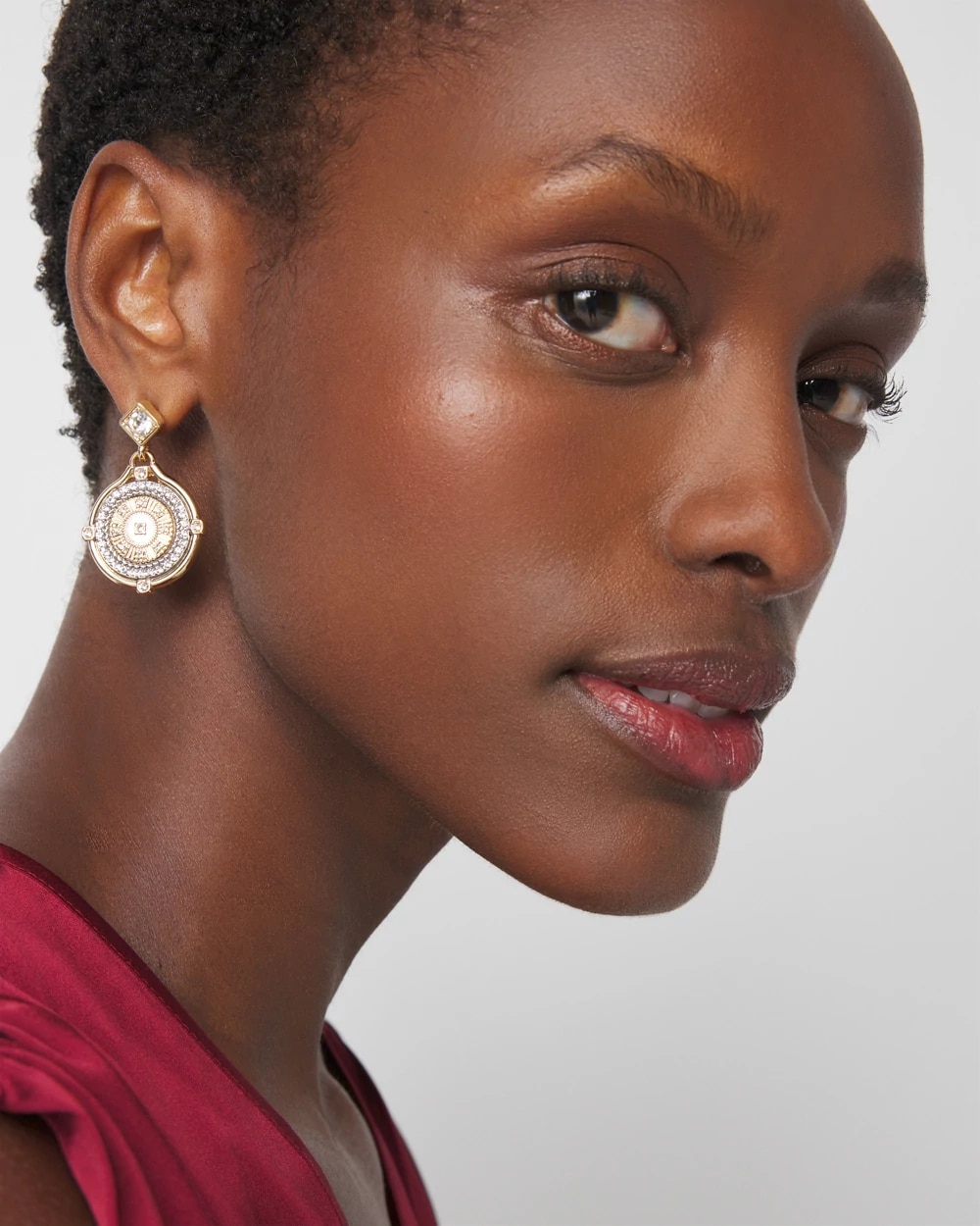 Mixed-Metal Pave Coin Drop Earrings