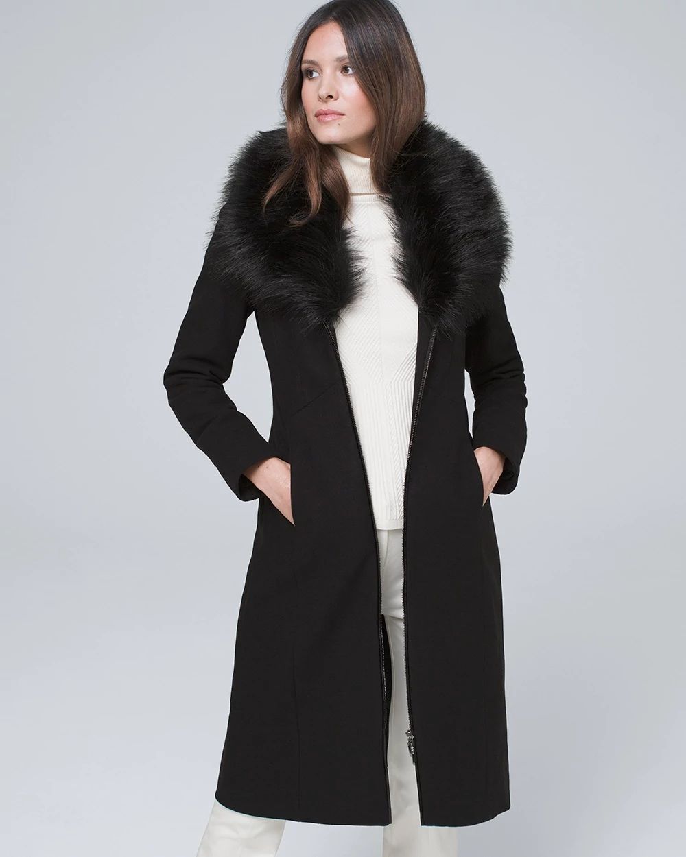 Classic Coat with Removable Faux Fur Collar