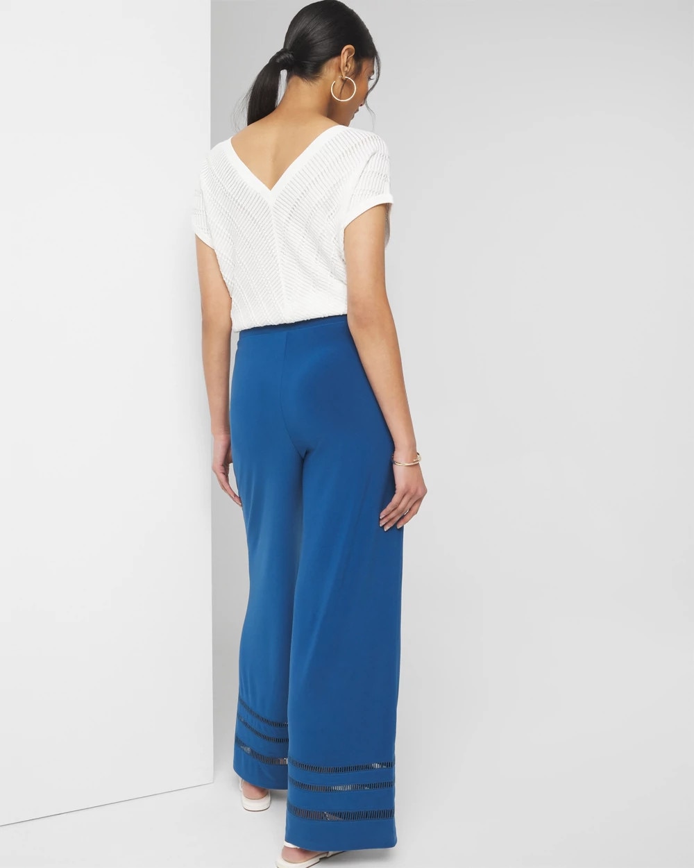 Matte Jersey Wide-Leg Ladder Trim Pant