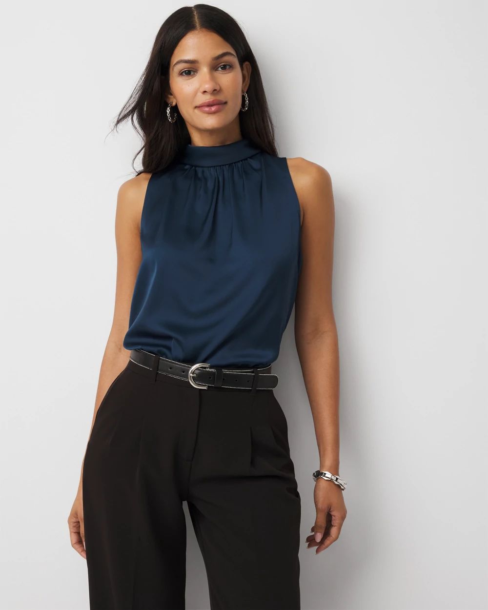 Bow Back Satin Halter Blouse