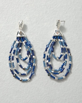 Silvertone Blue Beaded Drop Earrings click to view larger image.