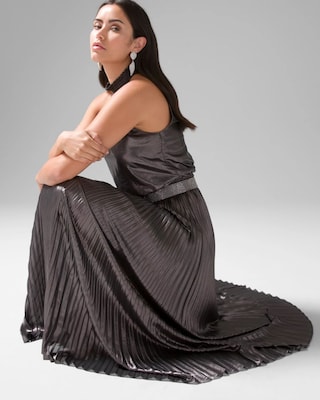Pleated Halter Midi Dress