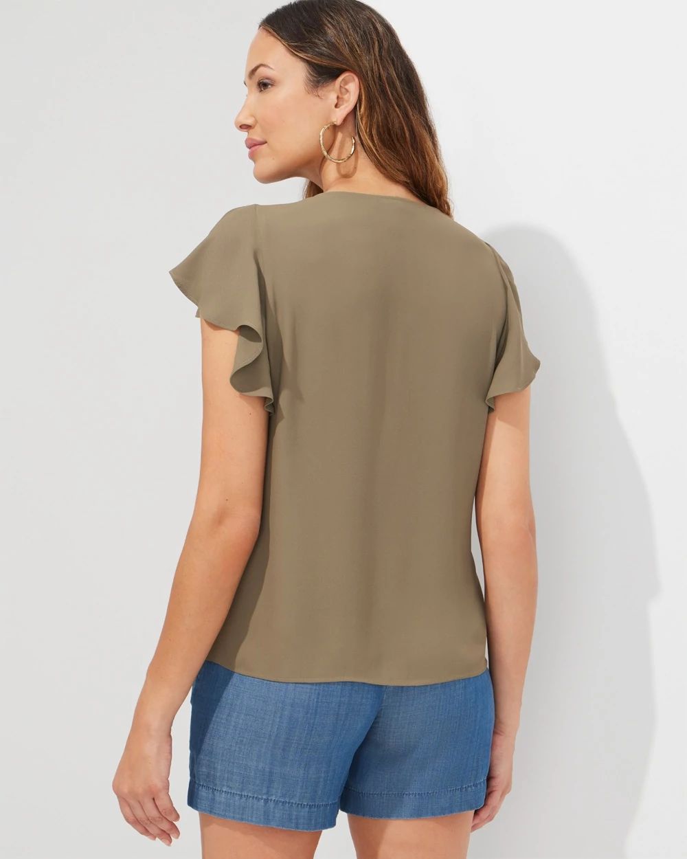 Outlet WHMB Flutter-Sleeve Scallop-Trim Blouse