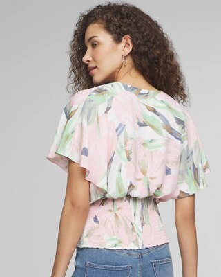Elbow-Sleeve V-Neck Waist Detail Blouse