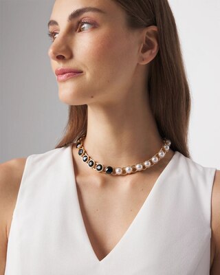 Gold Black Pearl Short Necklace
