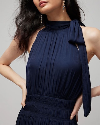 Sleeveless Tie-Neck Smocked Midi Dress