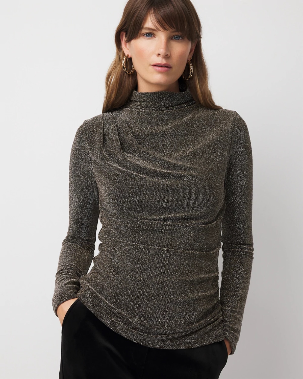 White House Black Market Long Sleeve Top Gold Turtleneck Tops In Gray