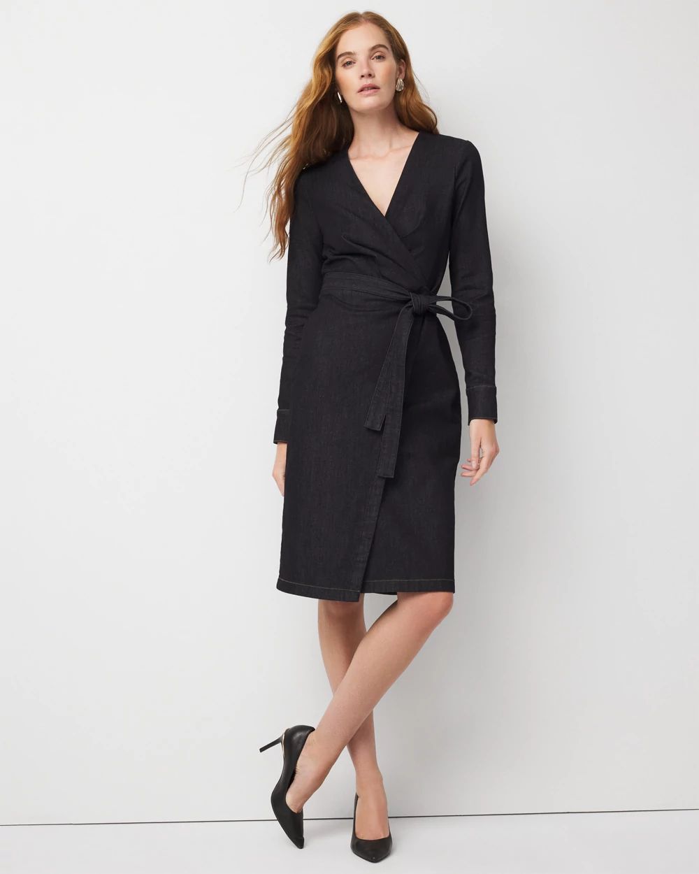 Petite Denim Wrap Midi Dress