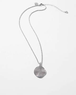 Silver Clear Pave Disc Necklace