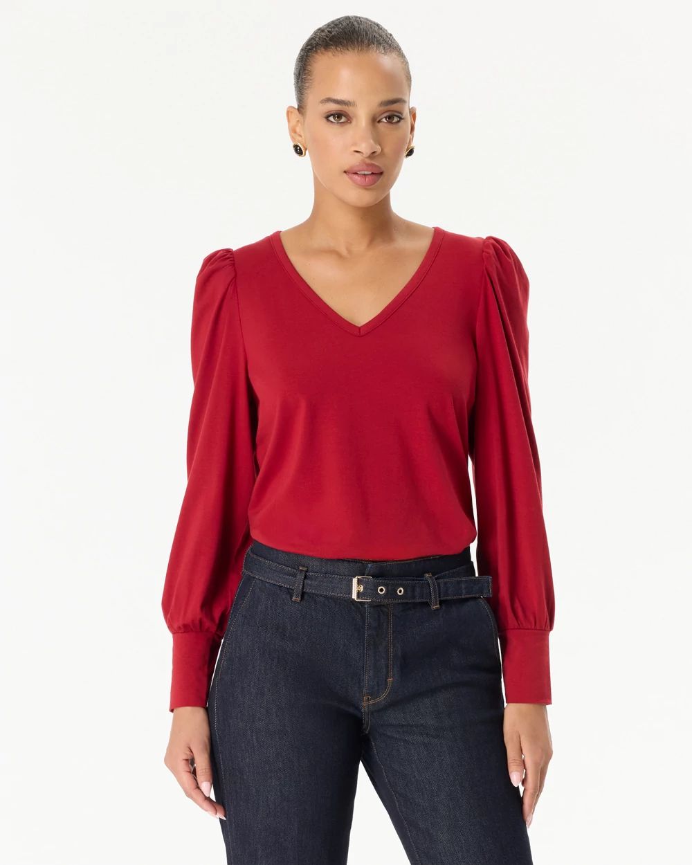 Blouson Sleeve V-neck Top