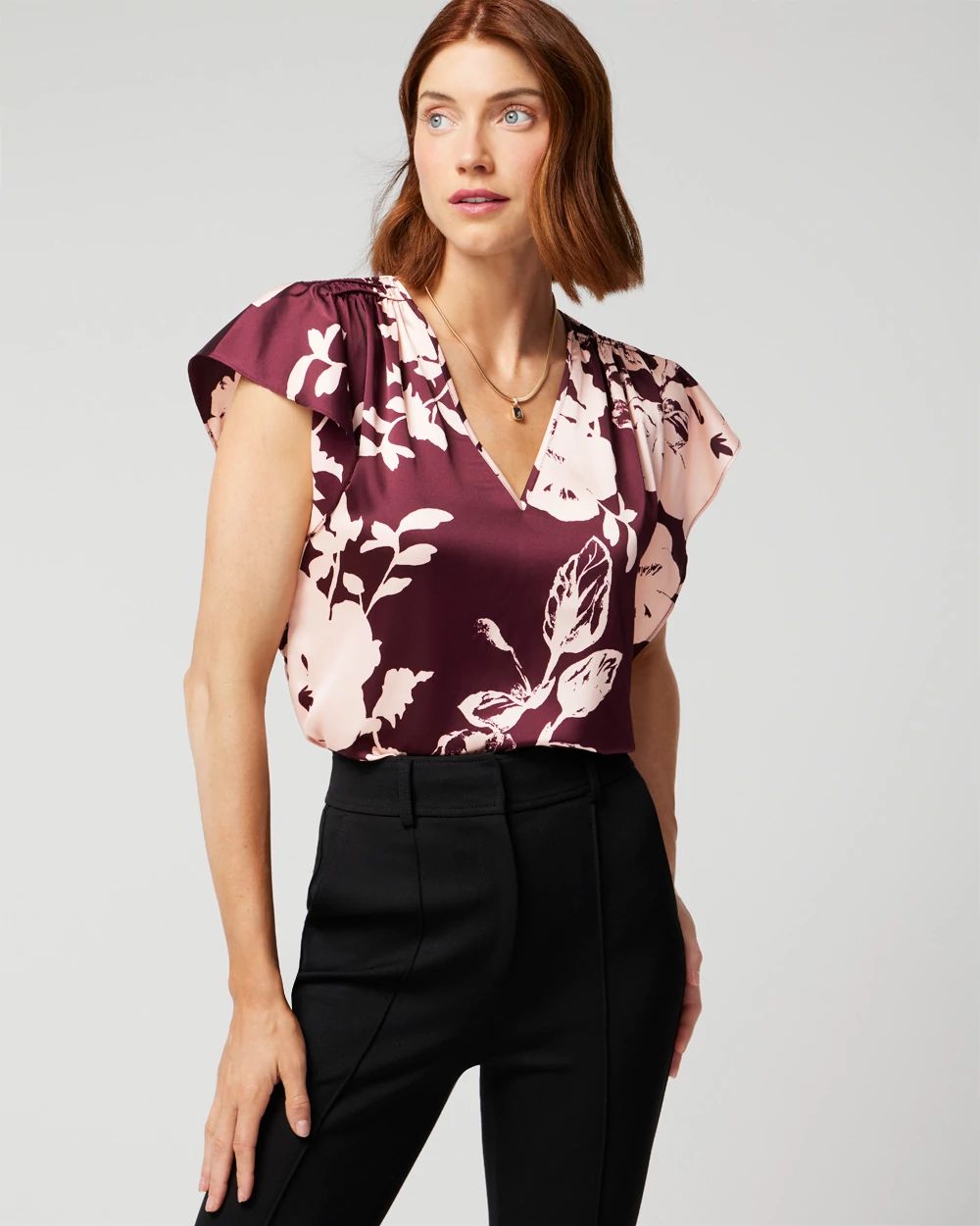 Flutter-Sleeve V-Neck Top